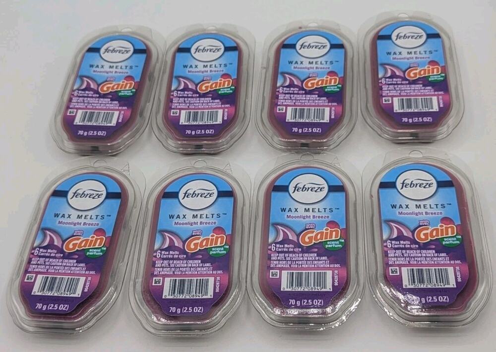 8 Packs Febreze Wax Melts With Gain Scent Moonlight Breeze - 48 Total Cubes